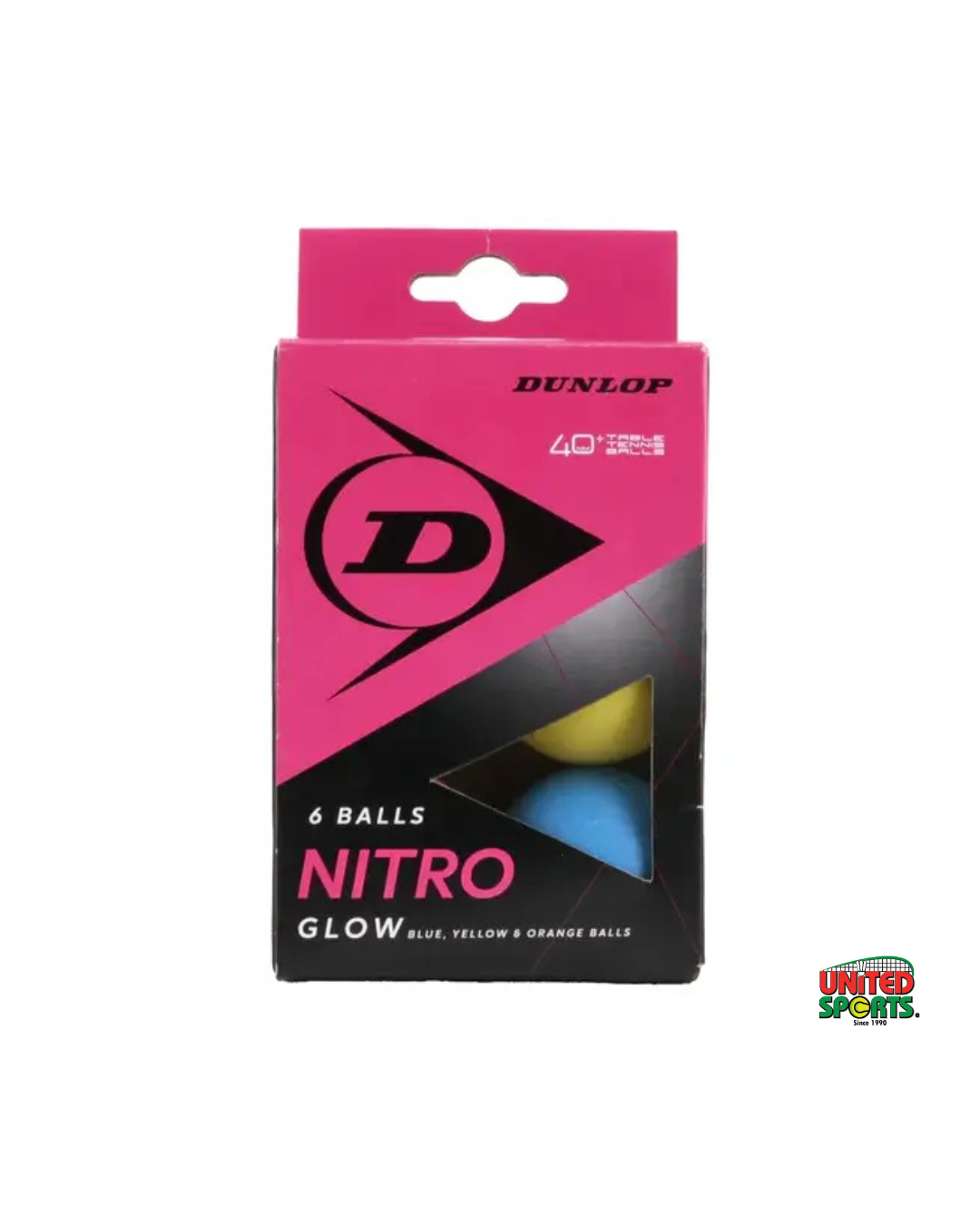 DUNLOP Nitro Glow Table Tennis Balls – 6 Pcs ( Blue, Yellow, Orange Balls)