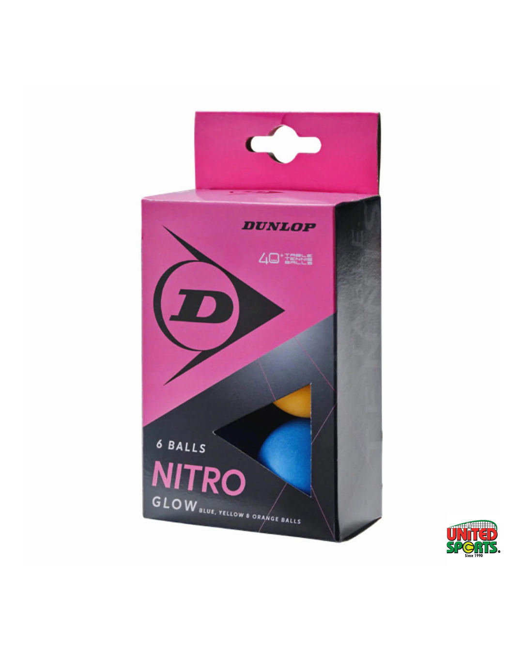 DUNLOP Nitro Glow Table Tennis Balls – 6 Pcs ( Blue, Yellow, Orange Balls)