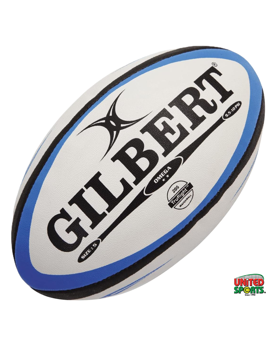 GILBERT OMEGA Rugby Ball – White Blue