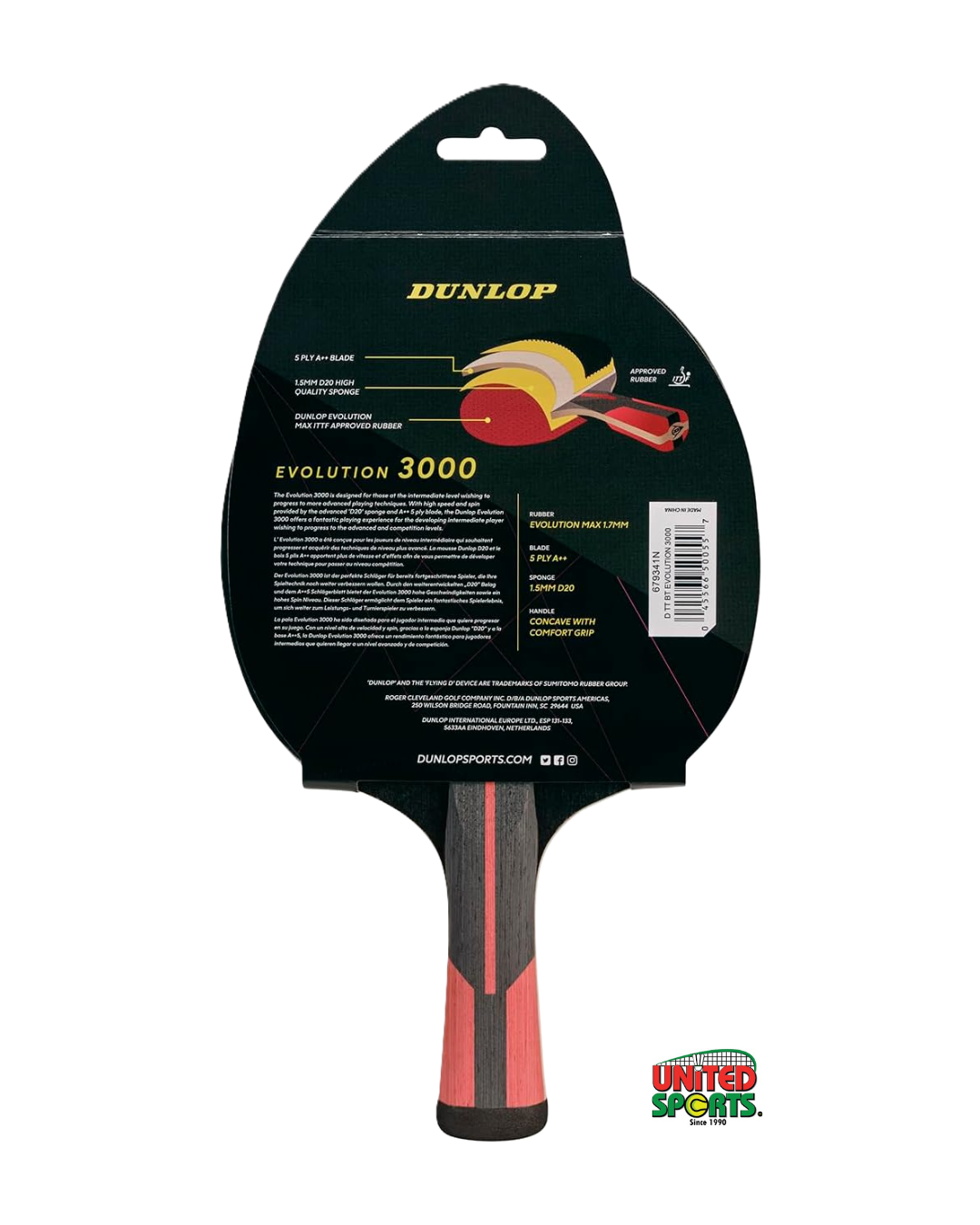 DUNLOP Table Tennis Racket Evolution 3000