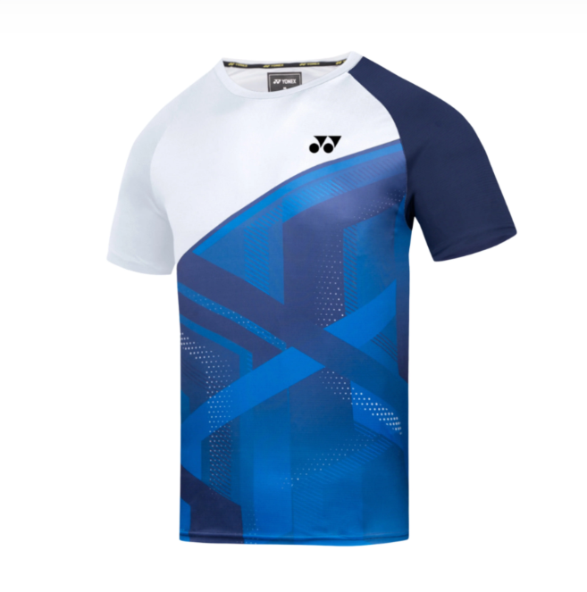 Yonex Collarless T-Shirt (White / Skipper Blue)