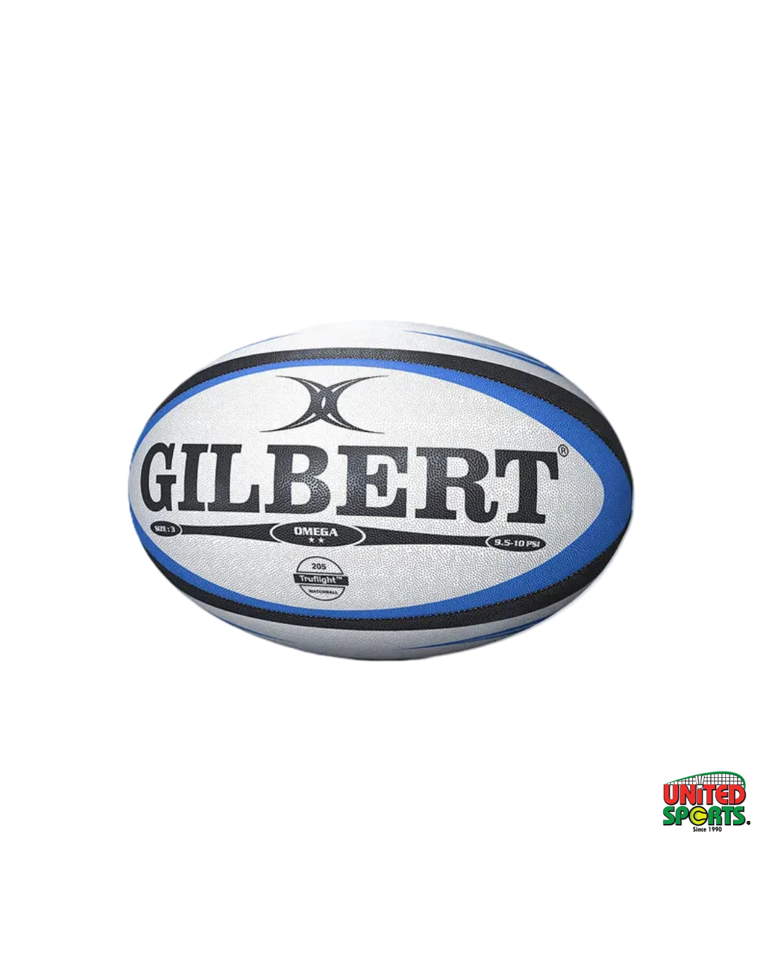 GILBERT OMEGA Rugby Ball – White Blue